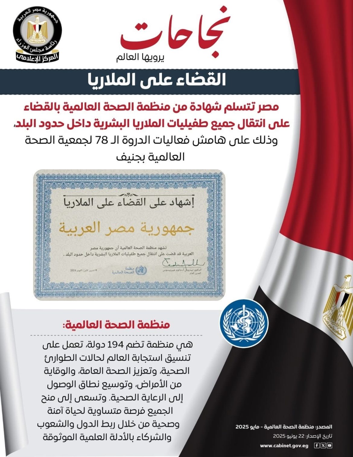 مصر تنجح في القضاء على جميع طفيليات الملاريا البشرية بشهادة منظمة الصحة العالمية