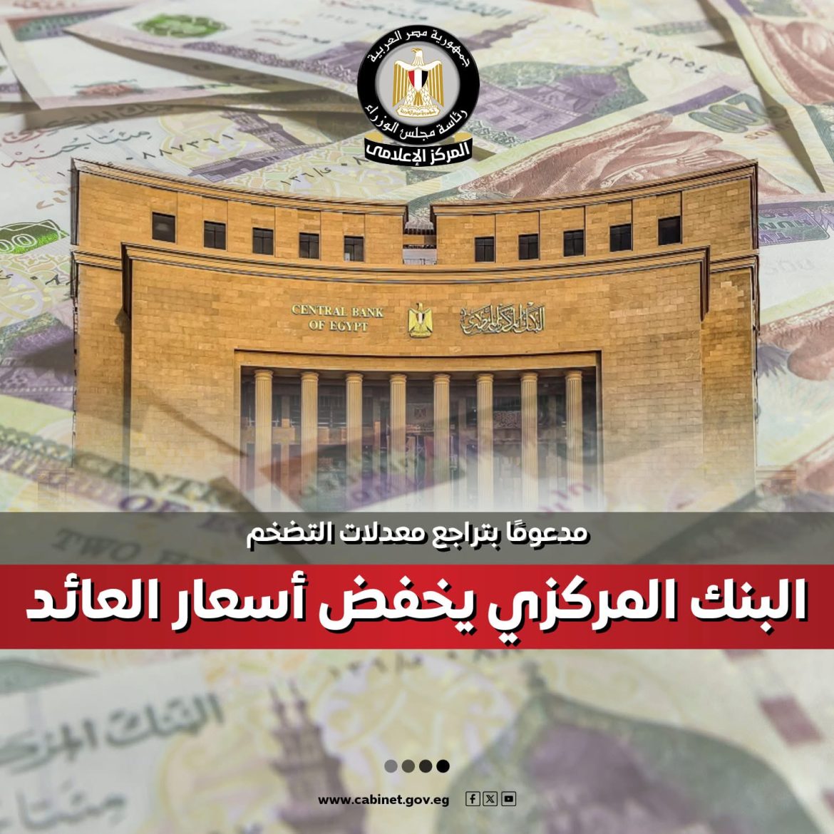 البنك المركزي يخفض أسعار العائد 200 نقطة أساس مدعومًا بتراجع التضخم